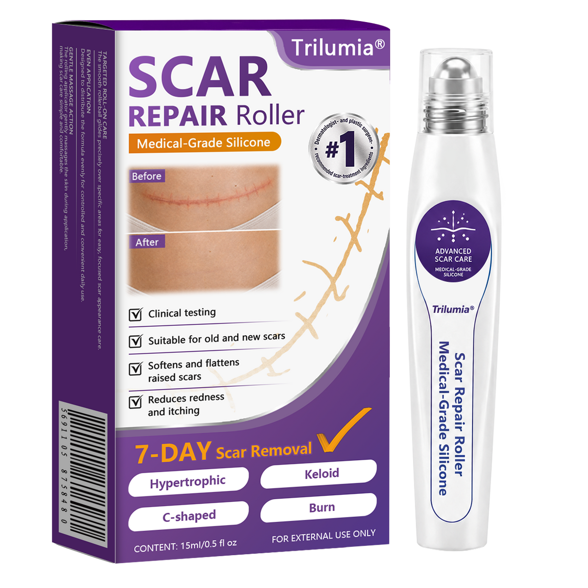 🇺🇸👨‍⚕️Trilumia® Medical-Grade Silicone Scar Repair Roller (For Raised, Red, Firm, Tight & Discolored Post-Surgical Scars)