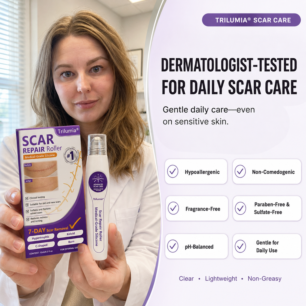 🇺🇸👨‍⚕️Trilumia® Medical-Grade Silicone Scar Repair Roller (For Raised, Red, Firm, Tight & Discolored Post-Surgical Scars)