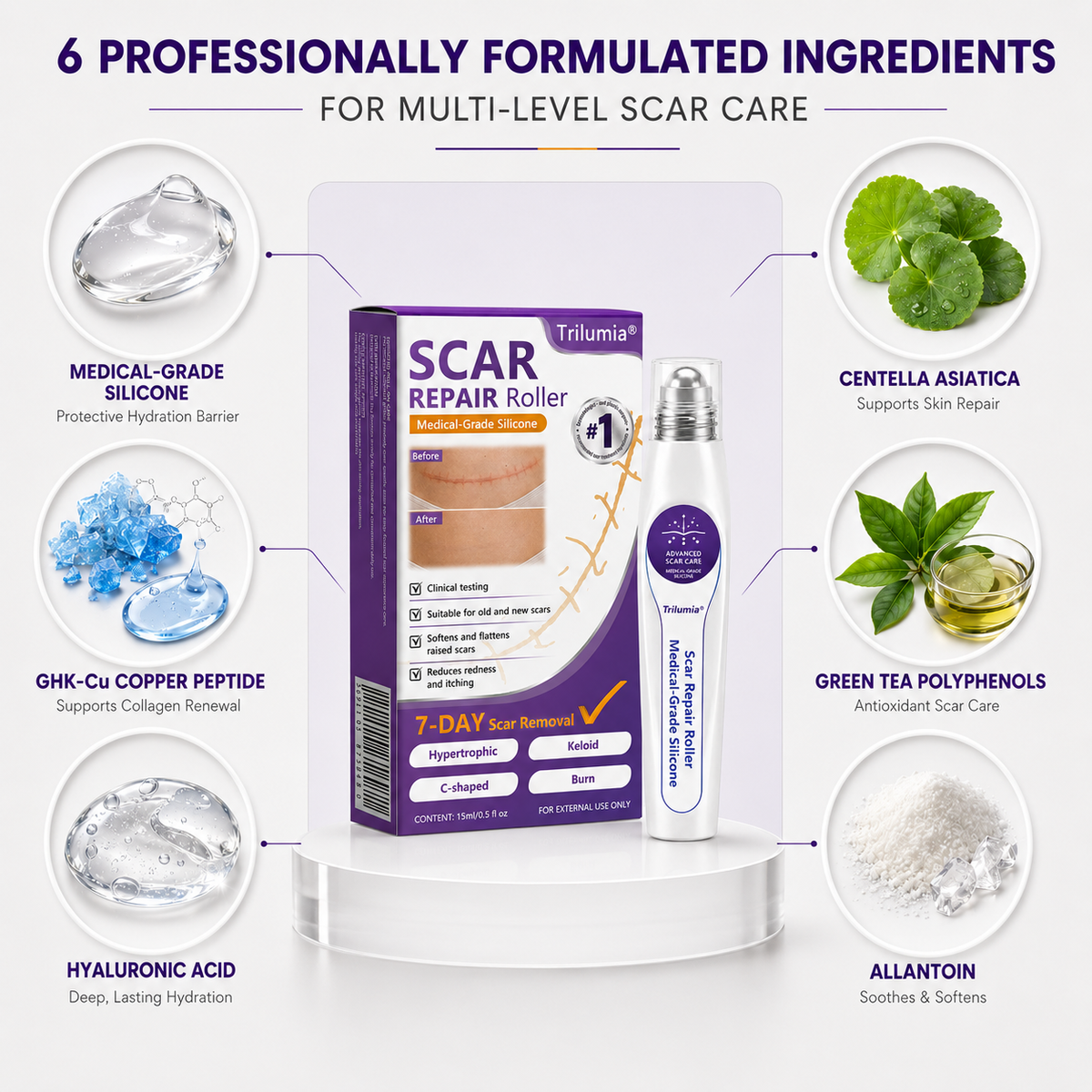 🇺🇸👨‍⚕️Trilumia® Medical-Grade Silicone Scar Repair Roller (For Raised, Red, Firm, Tight & Discolored Post-Surgical Scars)