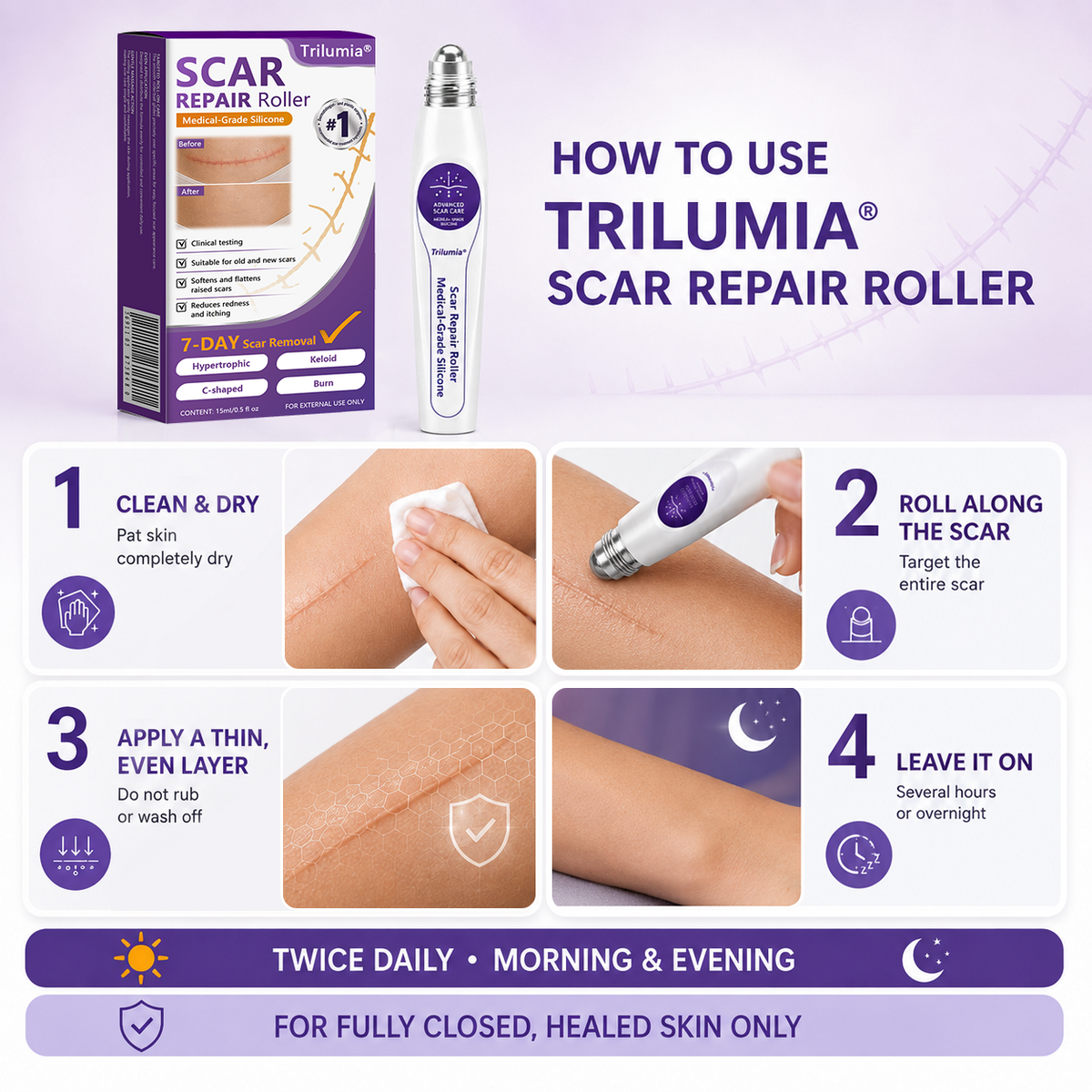 🇺🇸👨‍⚕️Trilumia® Medical-Grade Silicone Scar Repair Roller (For Raised, Red, Firm, Tight & Discolored Post-Surgical Scars)