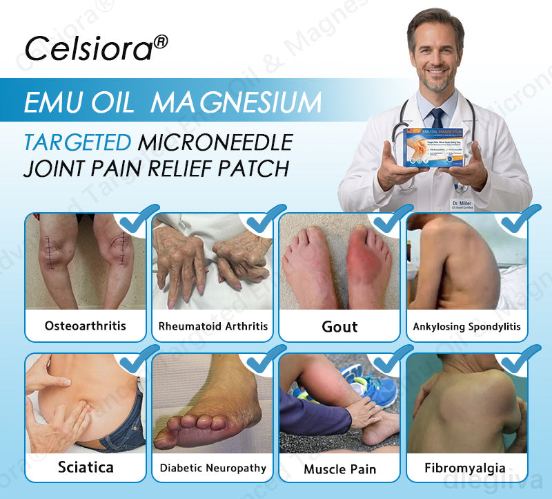 👨‍⚕️Celsiora® Advanced Targeted Emu Oil & Magnesium Microneedle Joint Pain Relief Patch (Starts Working in Minutes on Joints, Soothes Nerves, and Kills Nerve & Muscle Pain)