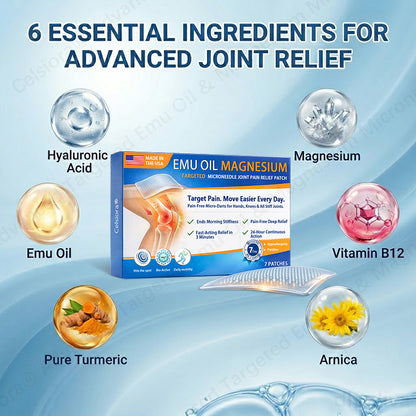👨‍⚕️Celsiora® Advanced Targeted Emu Oil & Magnesium Microneedle Joint Pain Relief Patch (Starts Working in Minutes on Joints, Soothes Nerves, and Kills Nerve & Muscle Pain)