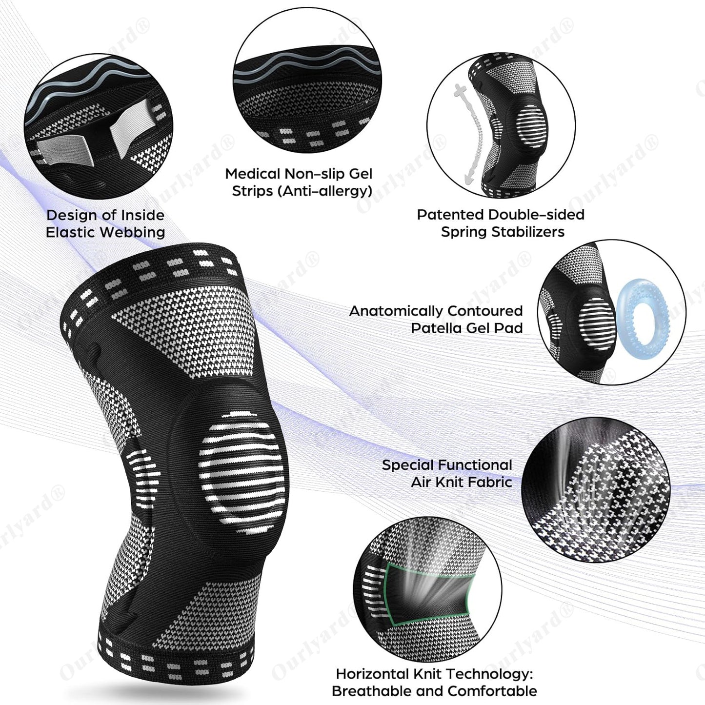 🌿🦵Ourlyard® Professional Knee Brace for Pain Relief, Medical Knee Brace with Patellar Pad and Lateral Stabilizer, Compression Knee Brace for Meniscus Tear, ACL, Joint Pain, Runners, Workout - FSA/HSA Eligible