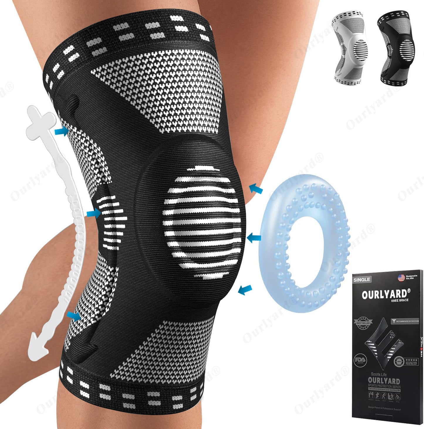 🌿🦵Ourlyard® Professional Knee Brace for Pain Relief, Medical Knee Brace with Patellar Pad and Lateral Stabilizer, Compression Knee Brace for Meniscus Tear, ACL, Joint Pain, Runners, Workout - FSA/HSA Eligible